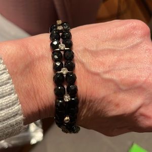 Black glass and rhinestone choker